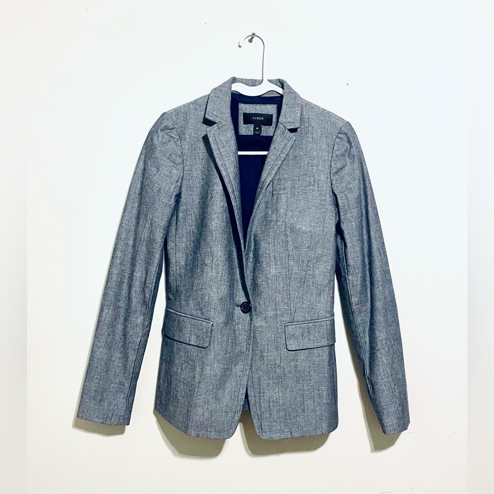 NWOT J. Crew Blazer 100% Cotton Structured Chambray Like Material Grey Blue 00
